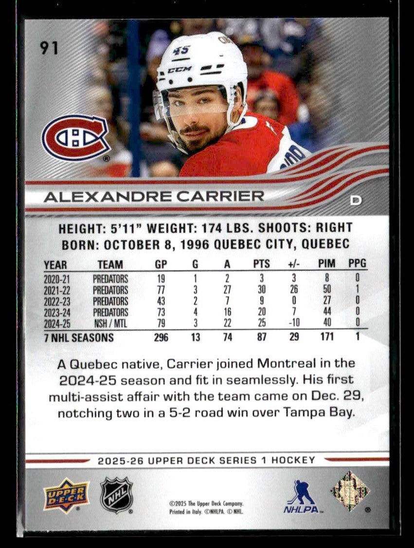 2025-26 Upper Deck #91 Alexandre Carrier