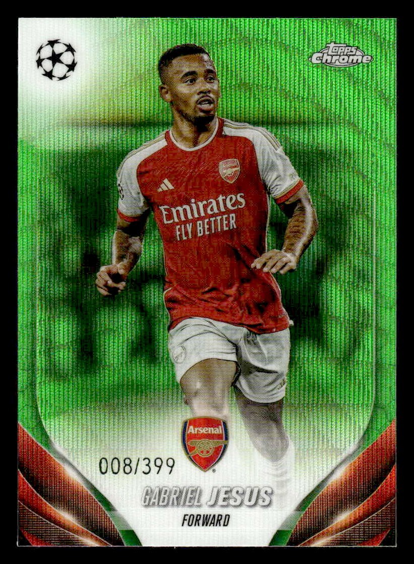 2023-24 Chrome UEFA Club Comps #40 Gabriel Jesus Neon Green Wave Refractor #/399