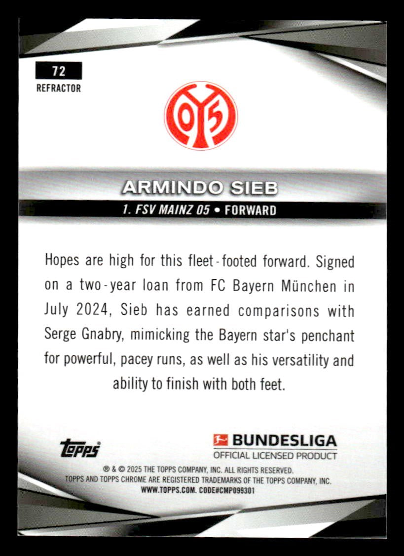 2025 Topps Chrome Bundesliga #72 Armindo Sieb Refractor