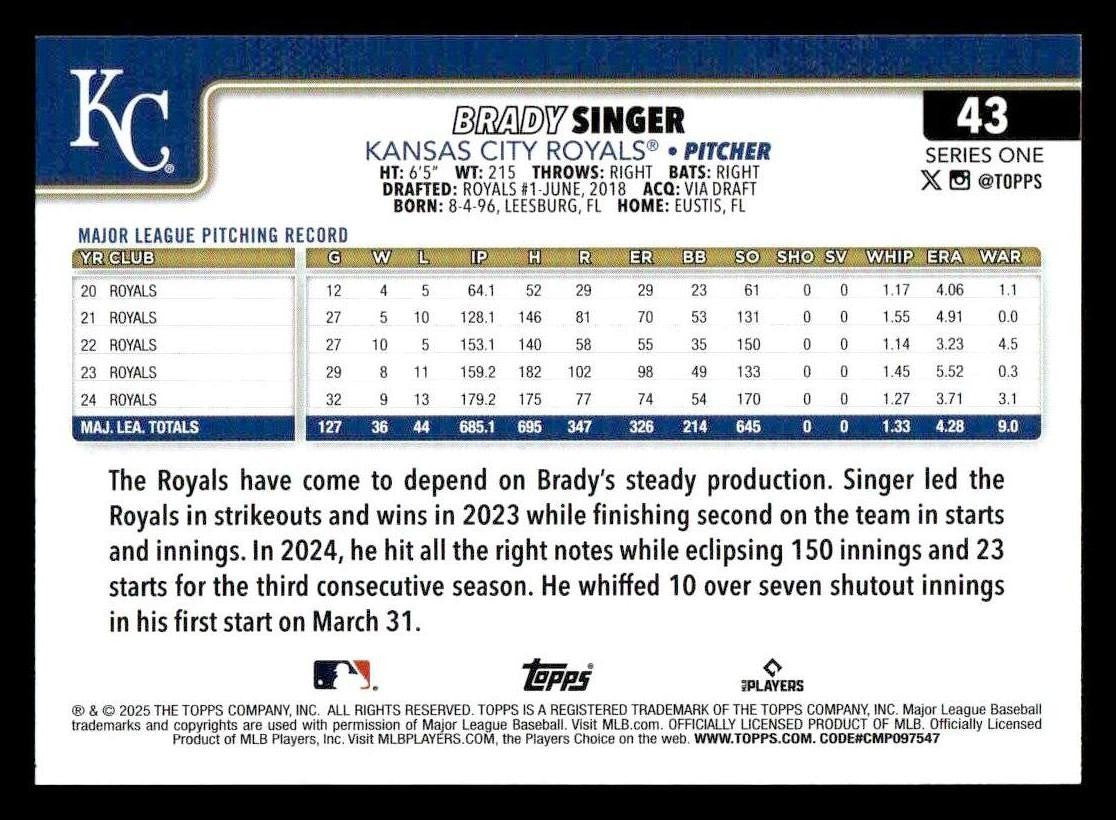 2025 Topps #43 Brady Singer