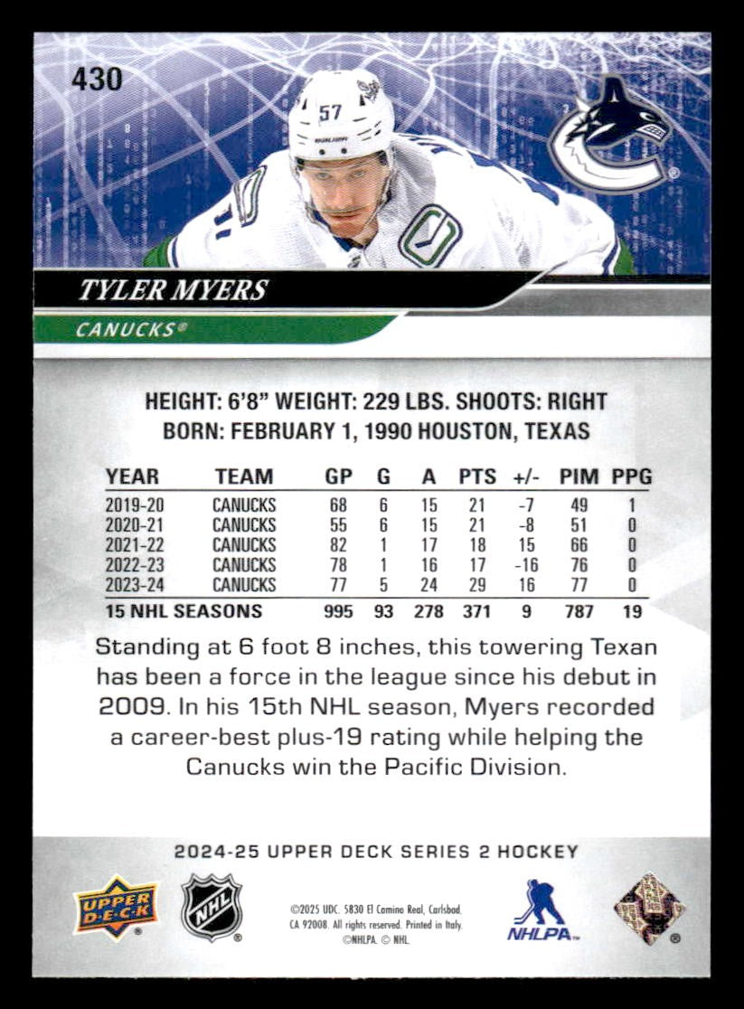 2024-25 Upper Deck #430 Tyler Myers