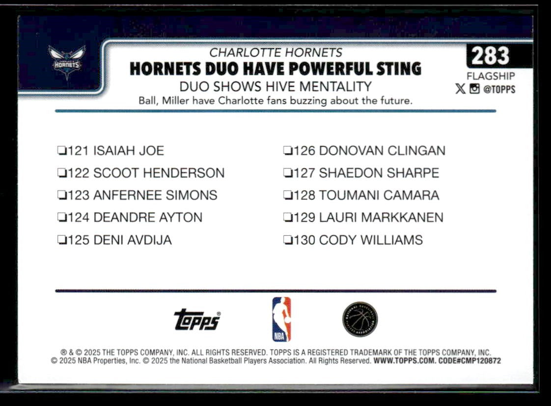 2025-26 Topps #283 Hornets Duo Have Powerful Sting: Duo Shows Hive Mentality