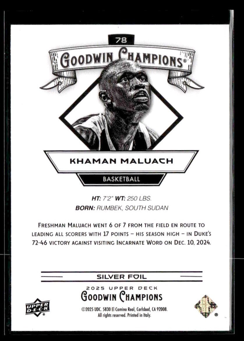 2025 Upper Deck Goodwin Champions #78 Khaman Maluach Silver Foil