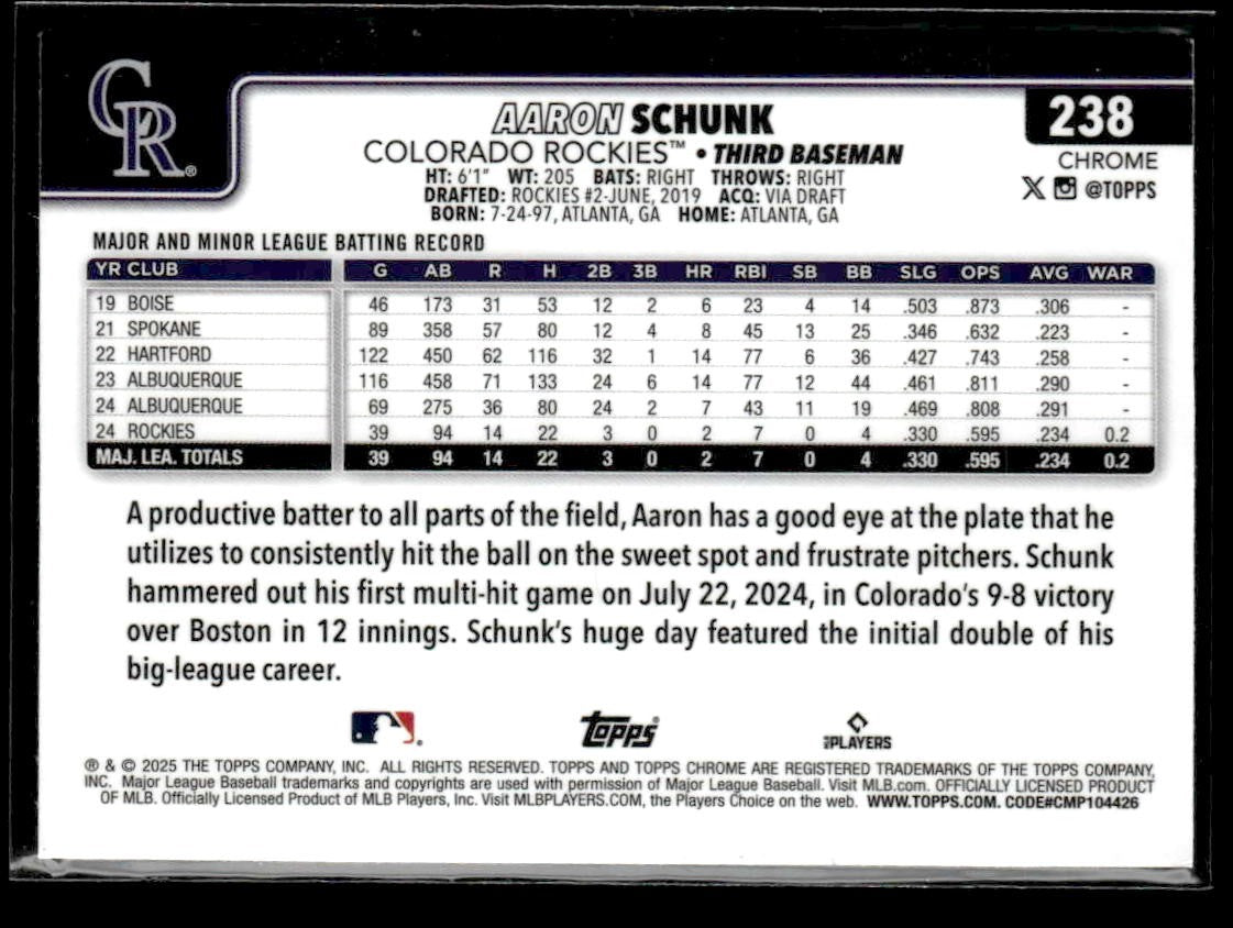 2025 Topps Chrome #238 Aaron Schunk