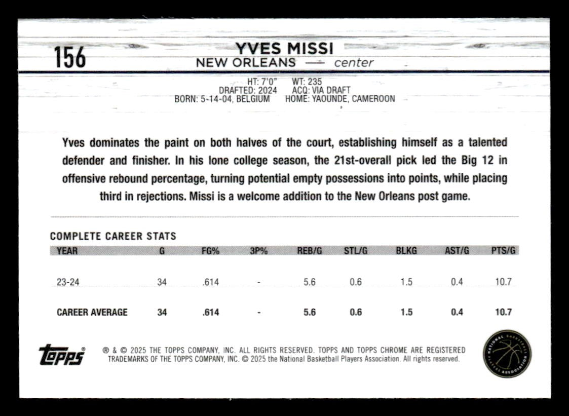 2024-25 Topps Chrome #156 Yves Missi