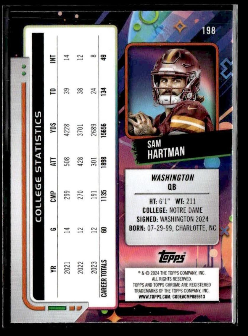 2024 Topps Chrome Cosmic #198 Sam Hartman