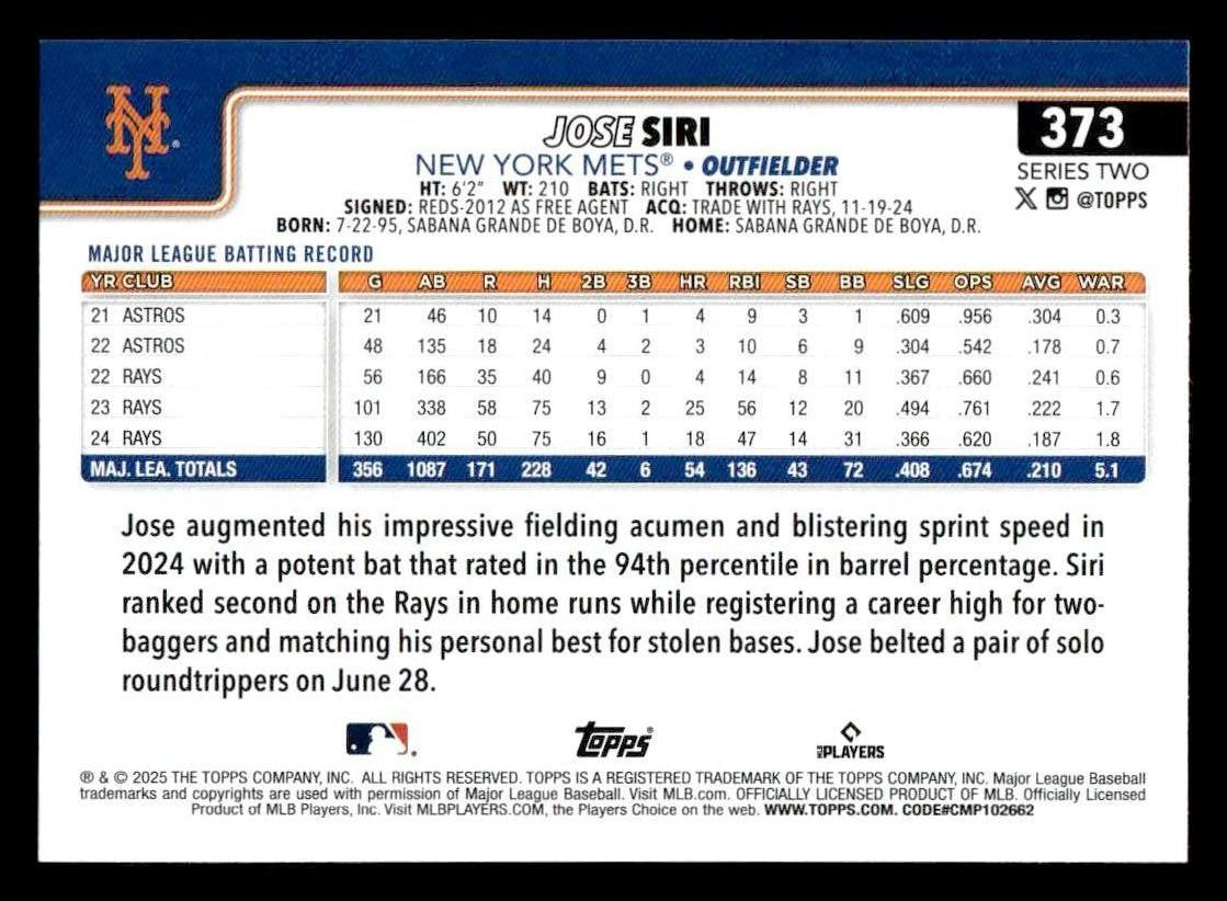 2025 Topps #373 Jose Siri