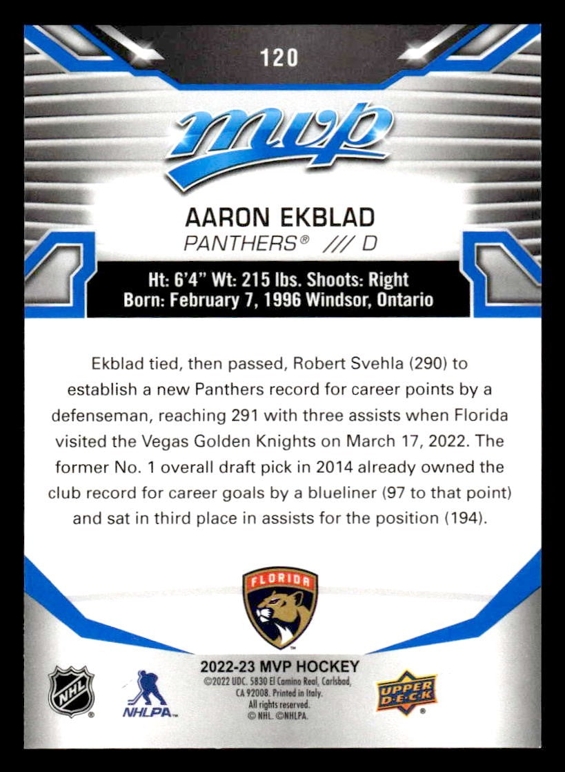 2022-23 Upper Deck MVP #120 Aaron Ekblad Blue Script
