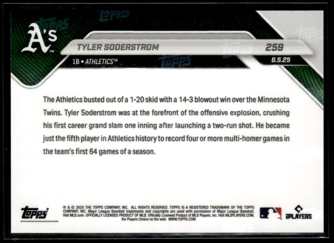 2025 Topps Now #259 Tyler Soderstrom 1st Career Grand Slam