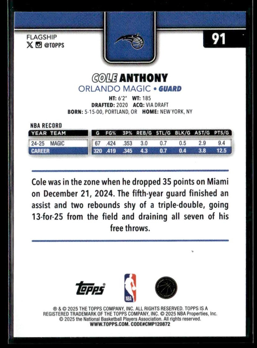 2025-26 Topps #91 Cole Anthony