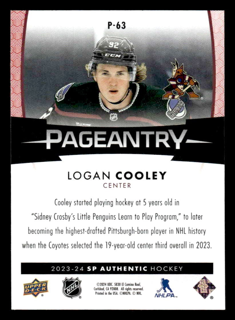 2023-24 SP Authentic #P-63 Logan Cooley Pageantry