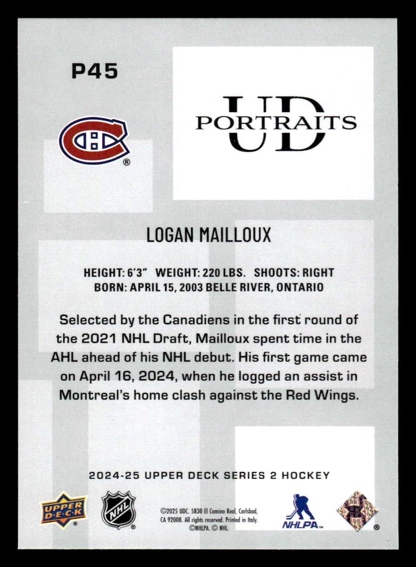 2024-25 Upper Deck #P-45 Logan Mailloux UD Portraits