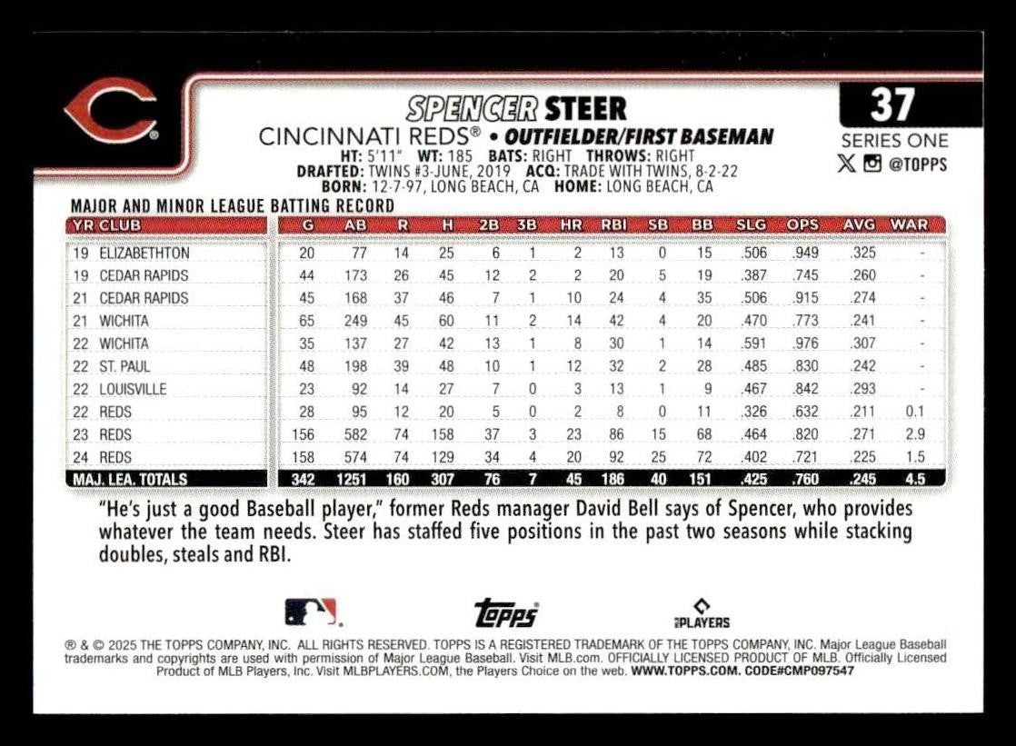2025 Topps #37 Spencer Steer