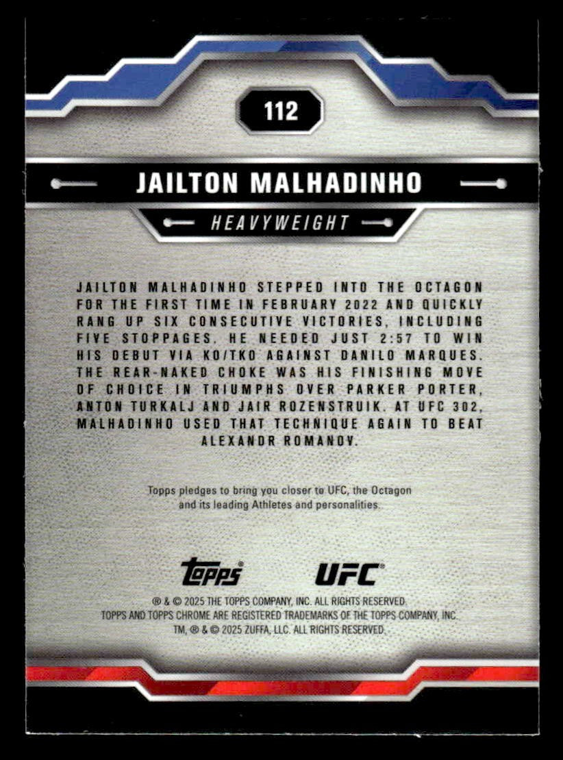 2025 Topps Chrome UFC #112 Jailton Malhadinho Prism Refractor