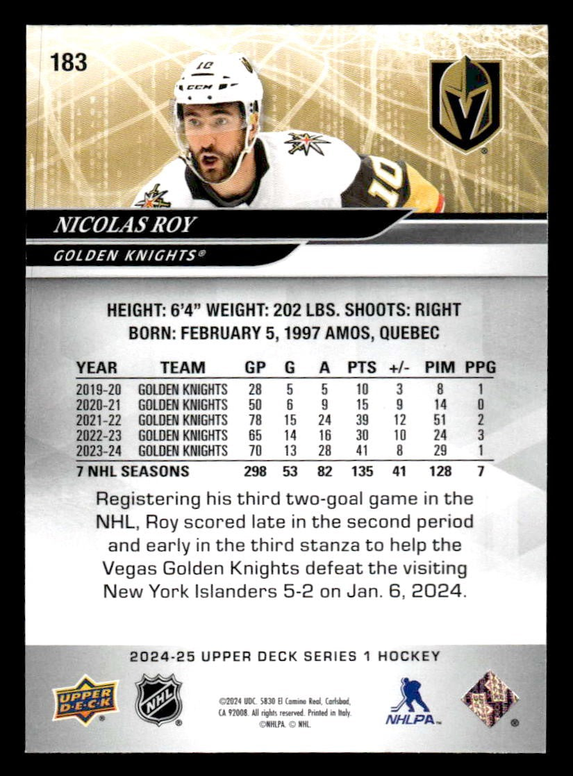 2024-25 Upper Deck #183 Nicolas Roy