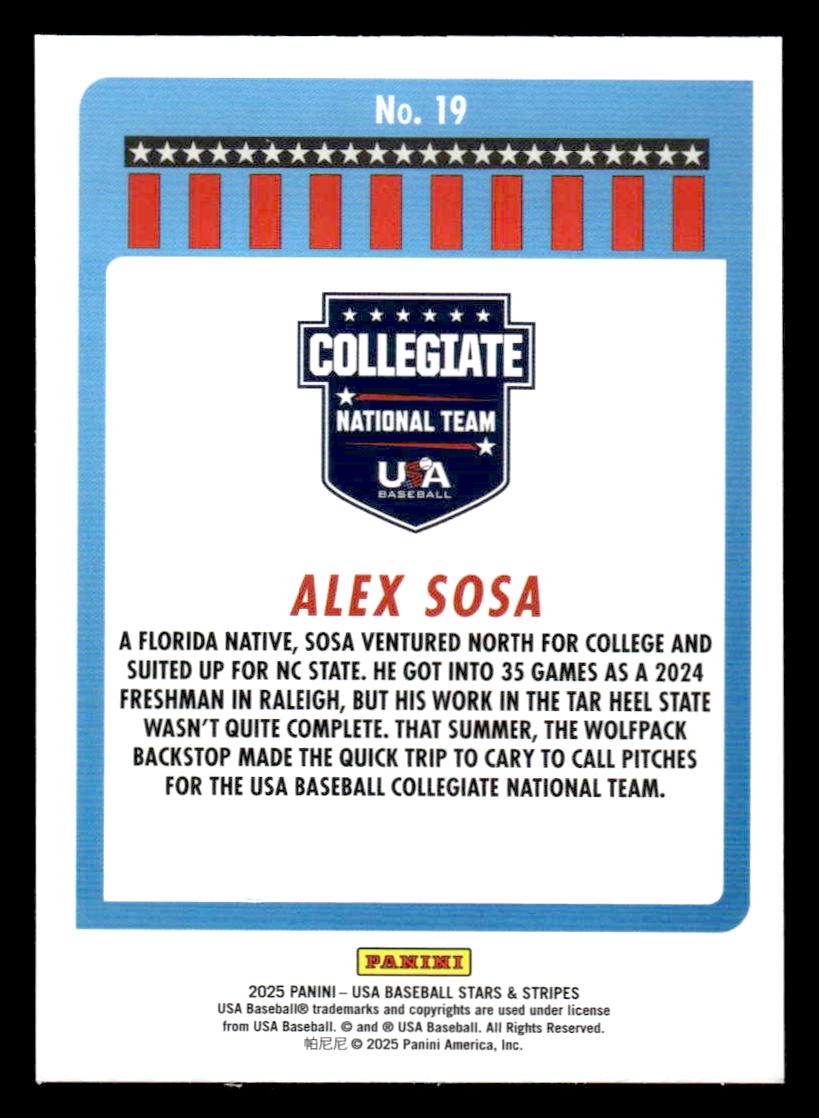 2025 Panini Stars and Stripes USA Baseball #19 Alex Sosa Opening Day