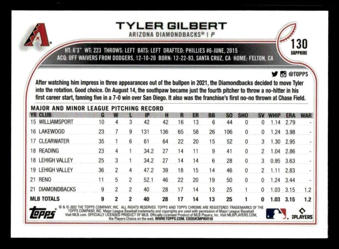 2022 Topps Chrome Sapphire Edition #130 Tyler Gilbert