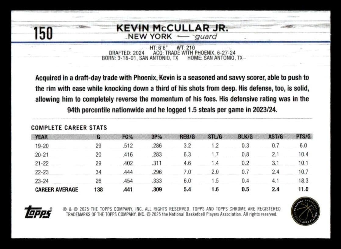 2024-25 Topps Chrome #150 Kevin McCullar Jr