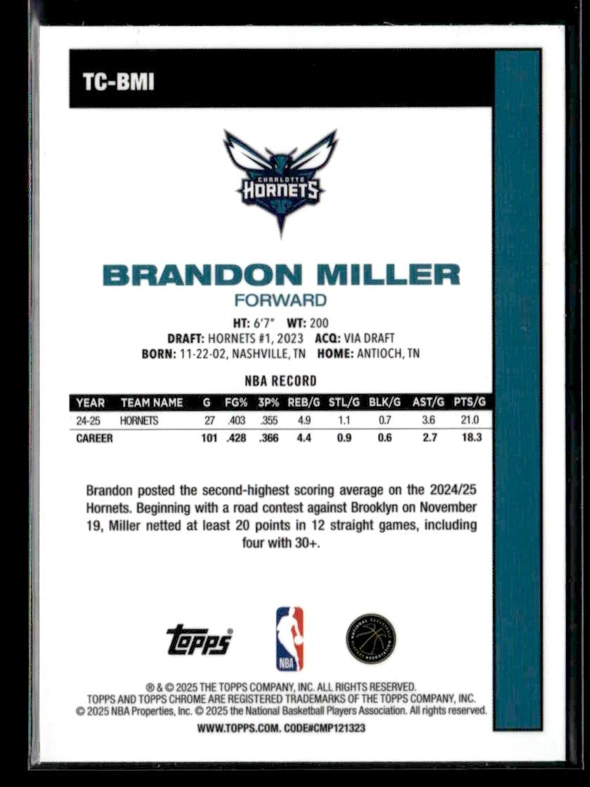 2025-26 Topps #TC-BMI Brandon Miller 1980-81 Topps Chrome Basketball