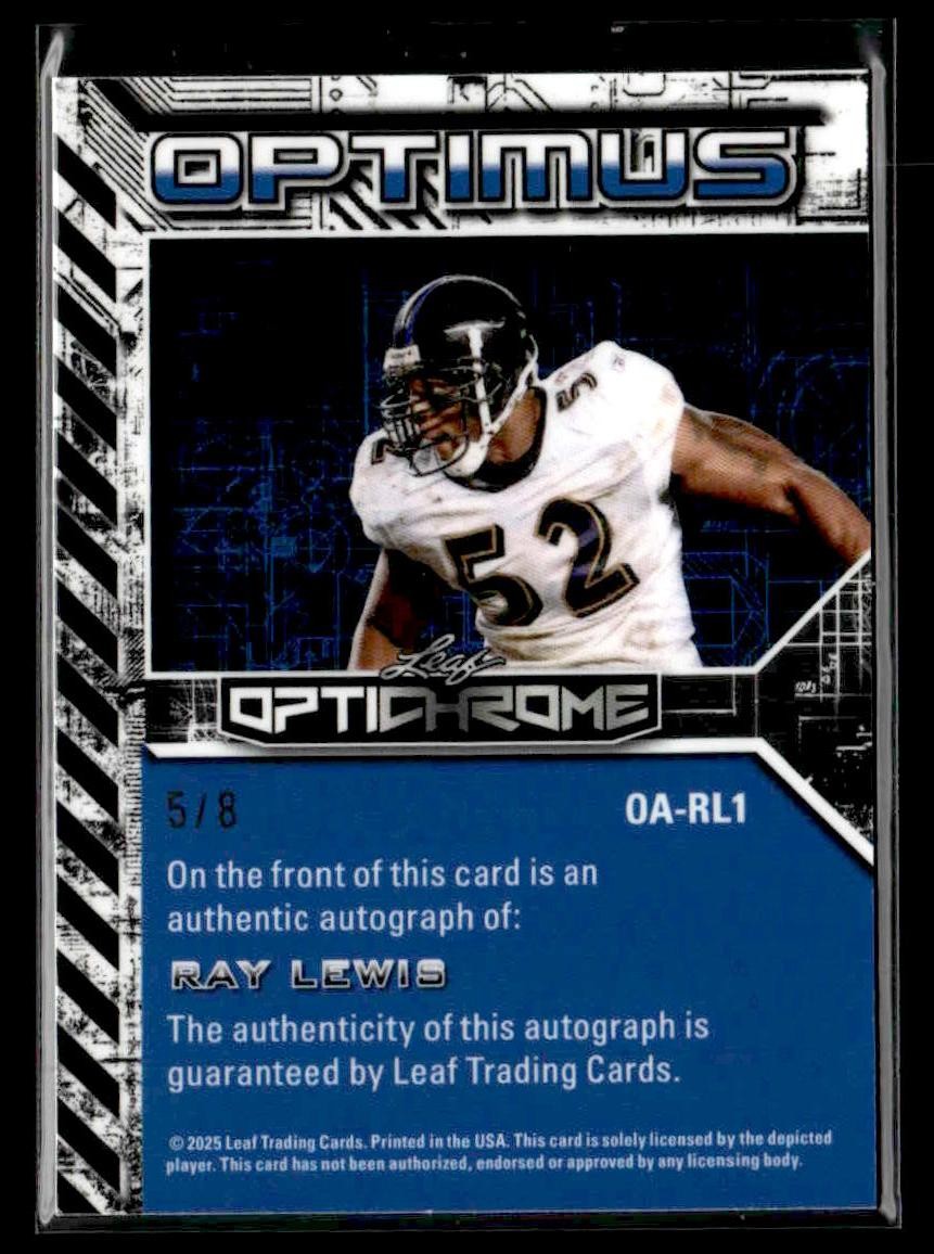 2025 Leaf Optichrome #OA-RL1 Ray Lewis Optimus Autographs #5/8