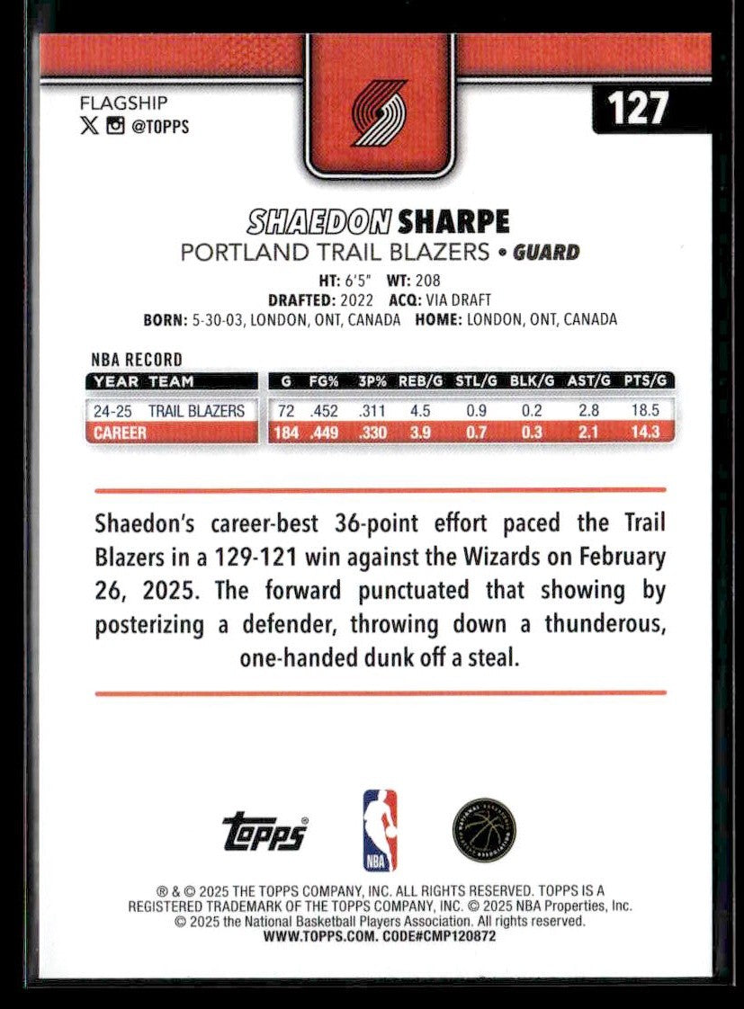 2025-26 Topps #127 Shaedon Sharpe