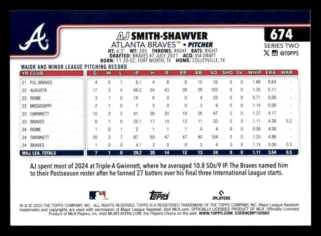 2025 Topps #674 AJ Smith-Shawver