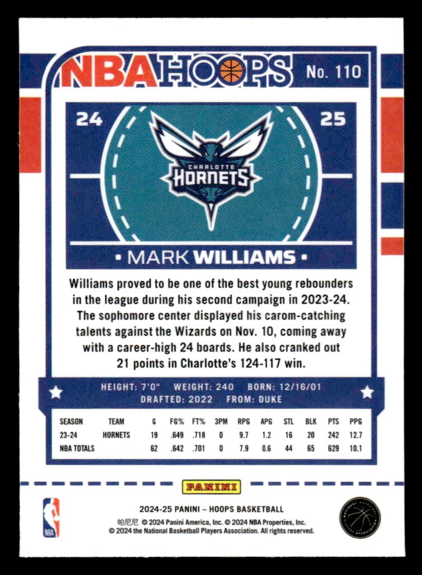 2024-25 Hoops #110 Mark Williams Premium