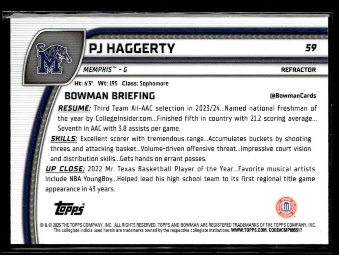 2024-25 Bowman University Chrome #59 PJ Haggerty Refractor