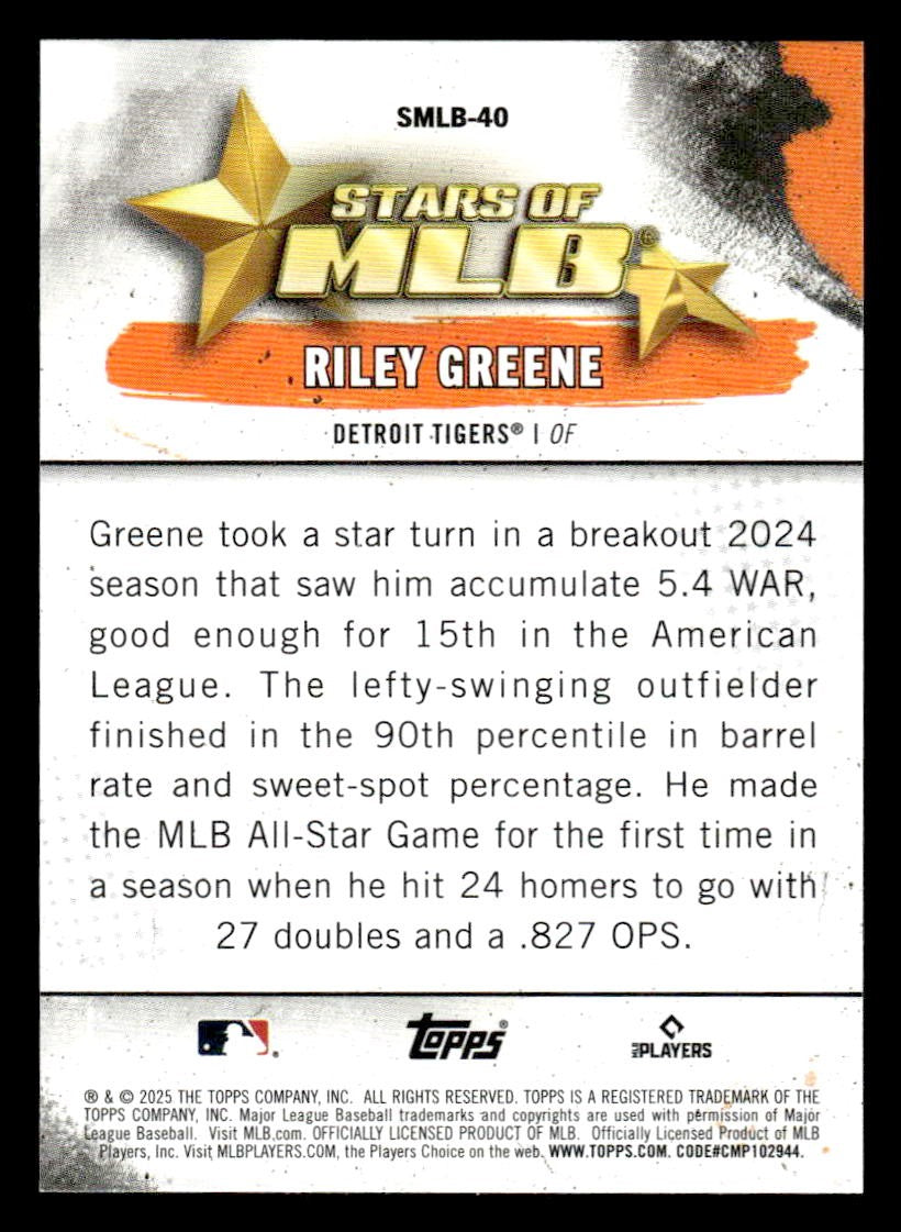 2025 Topps #SMLB-40 Riley Greene Stars of MLB