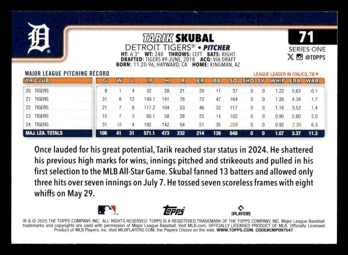 2025 Topps #71 Tarik Skubal