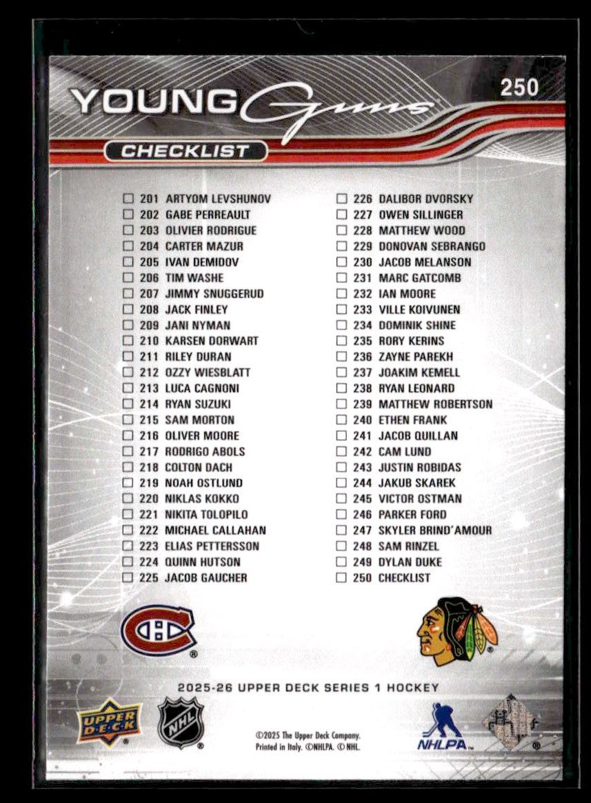 2025-26 Upper Deck #250 Ivan Demidov / Artyom Levshunov YG, CL