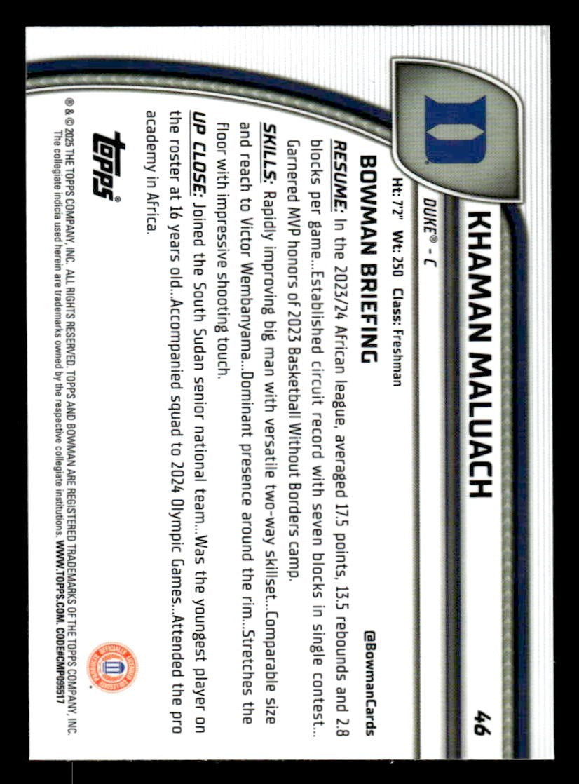 2024-25 Bowman University Chrome #46 Khaman Maluach