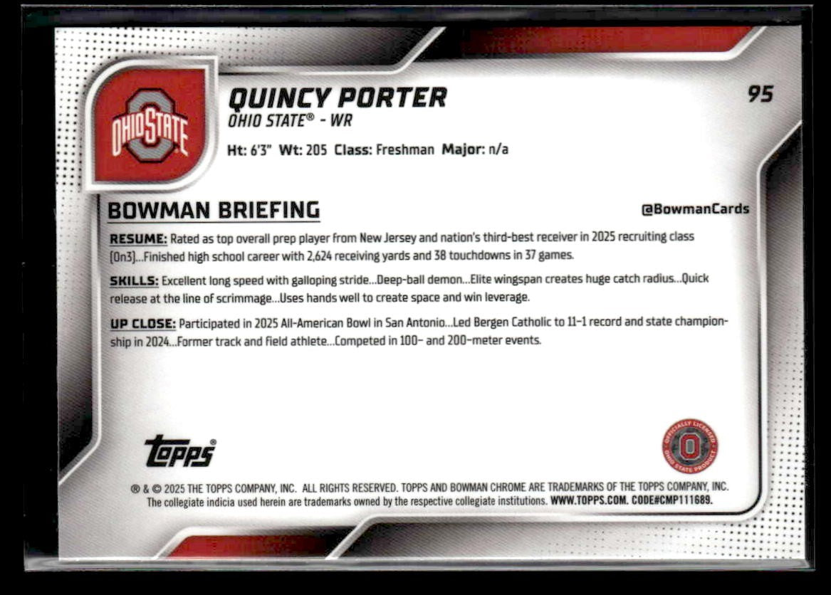 2025 Bowman University Chrome #95 Quincy Porter