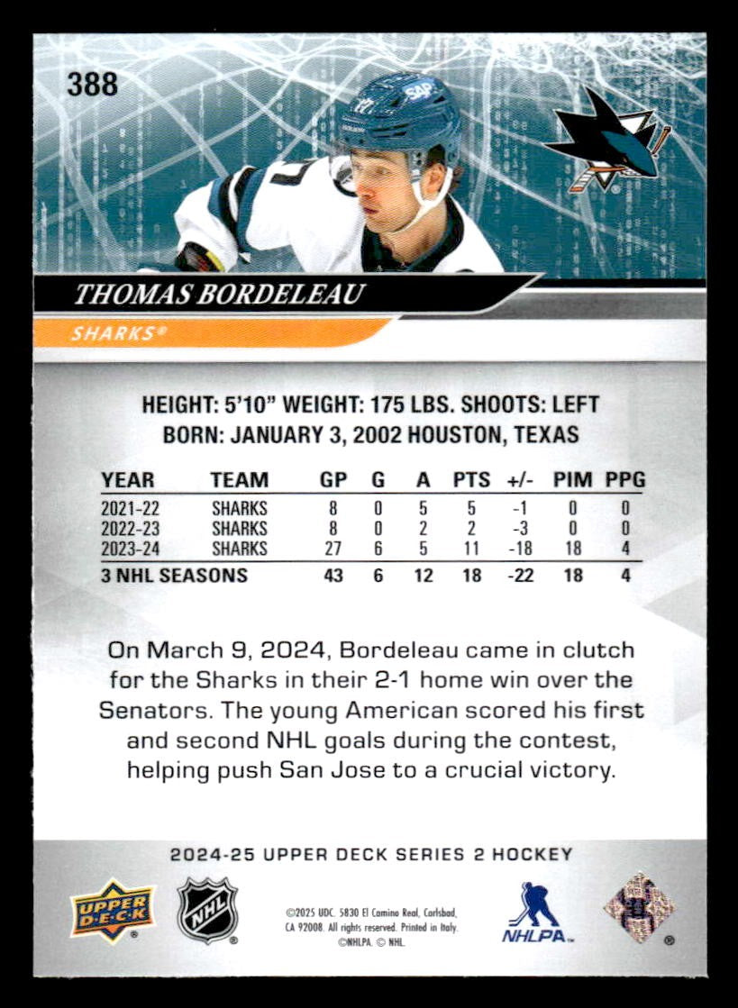 2024-25 Upper Deck #388 Thomas Bordeleau