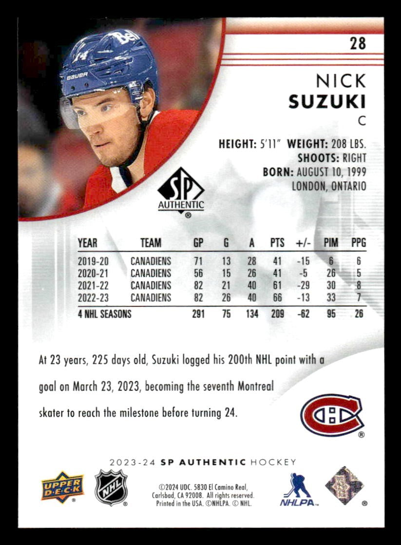 2023-24 SP Authentic #28 Nick Suzuki