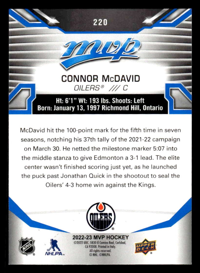 2022-23 Upper Deck MVP #220 Connor McDavid Blue Script