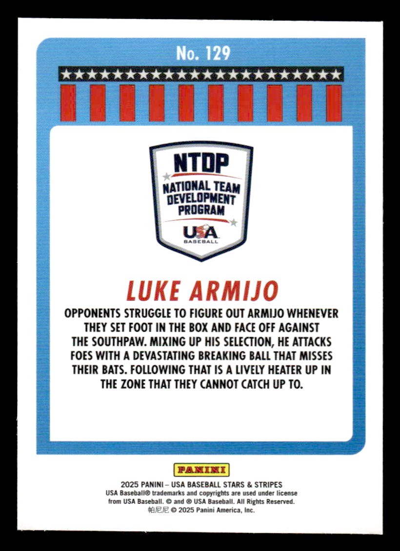 2025 Panini Stars and Stripes USA Baseball #129 Luke Armijo