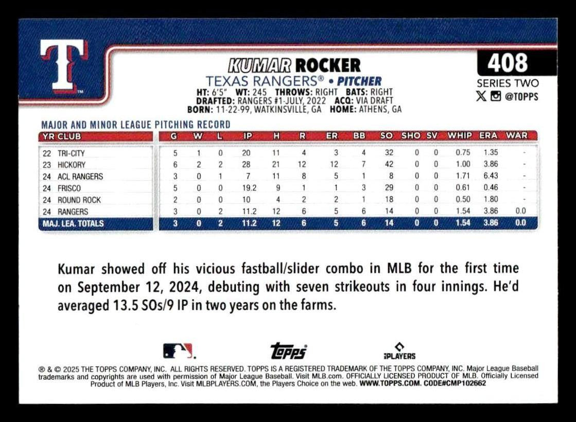 2025 Topps #408 Kumar Rocker