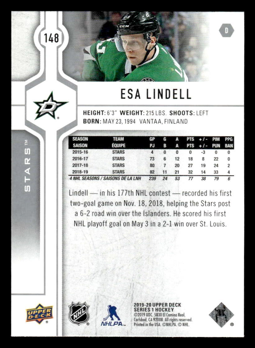 2019-20 Upper Deck #148 Esa Lindell