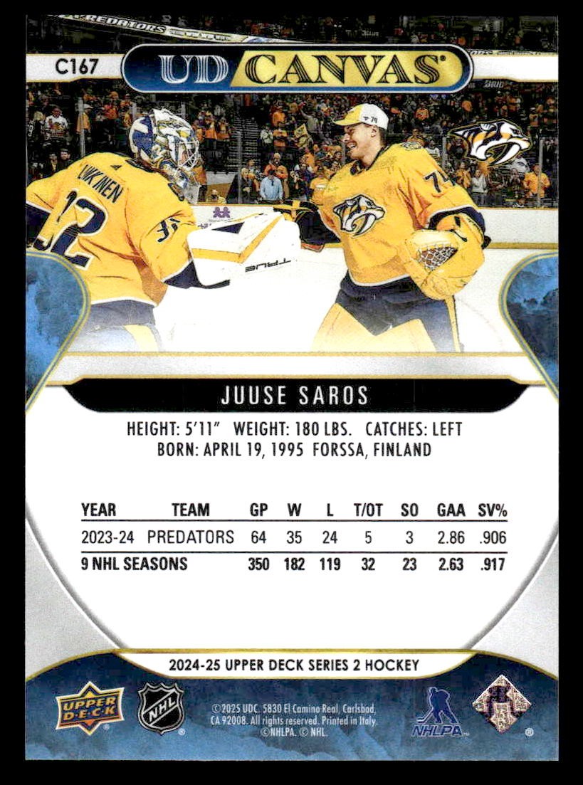 2024-25 Upper Deck #C167 Juuse Saros UD Canvas