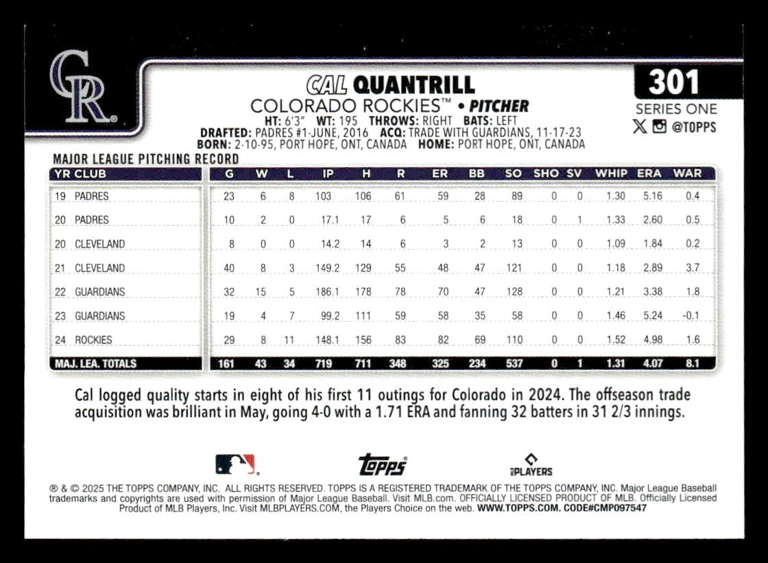 2025 Topps #301 Cal Quantrill