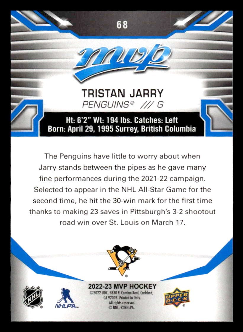 2022-23 Upper Deck MVP #68 Tristan Jarry Blue Script