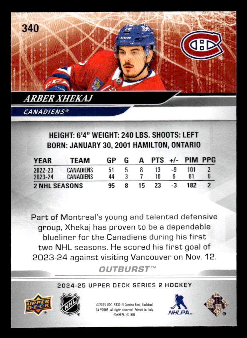2024-25 Upper Deck #340 Arber Xhekaj Outburst Silver