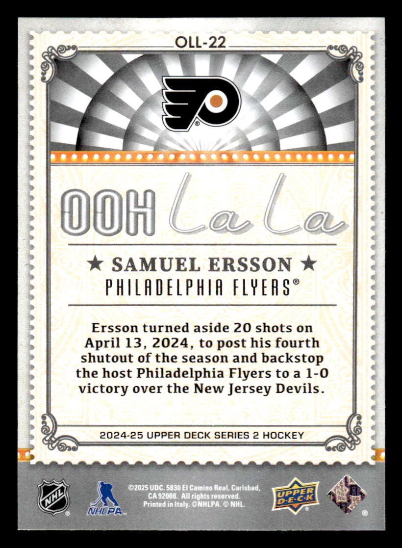 2024-25 Upper Deck #OLL-22 Samuel Ersson Ooh La La