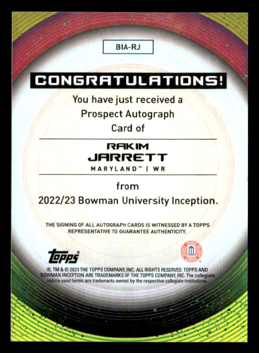 2022-23 Bowman U Inception #BIA-RJ Rakim Jarrett Base Autographs Blue Foil #/99