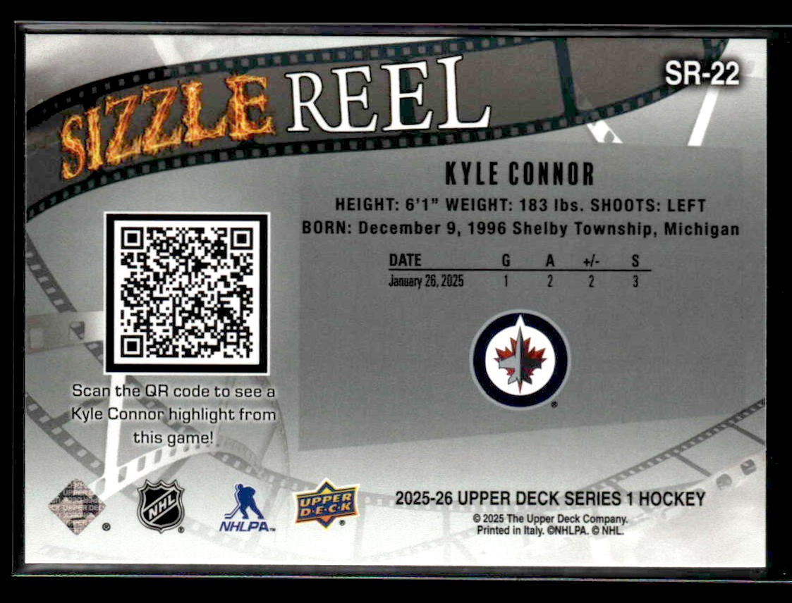 2025-26 Upper Deck #SR-22 Kyle Connor Sizzle Reel