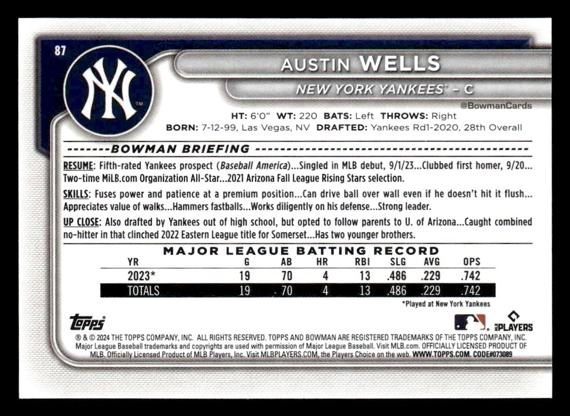 2024 Bowman #87 Austin Wells