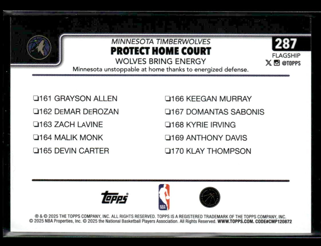 2025-26 Topps #287 Protect Home Court: Wolves Bring Energy