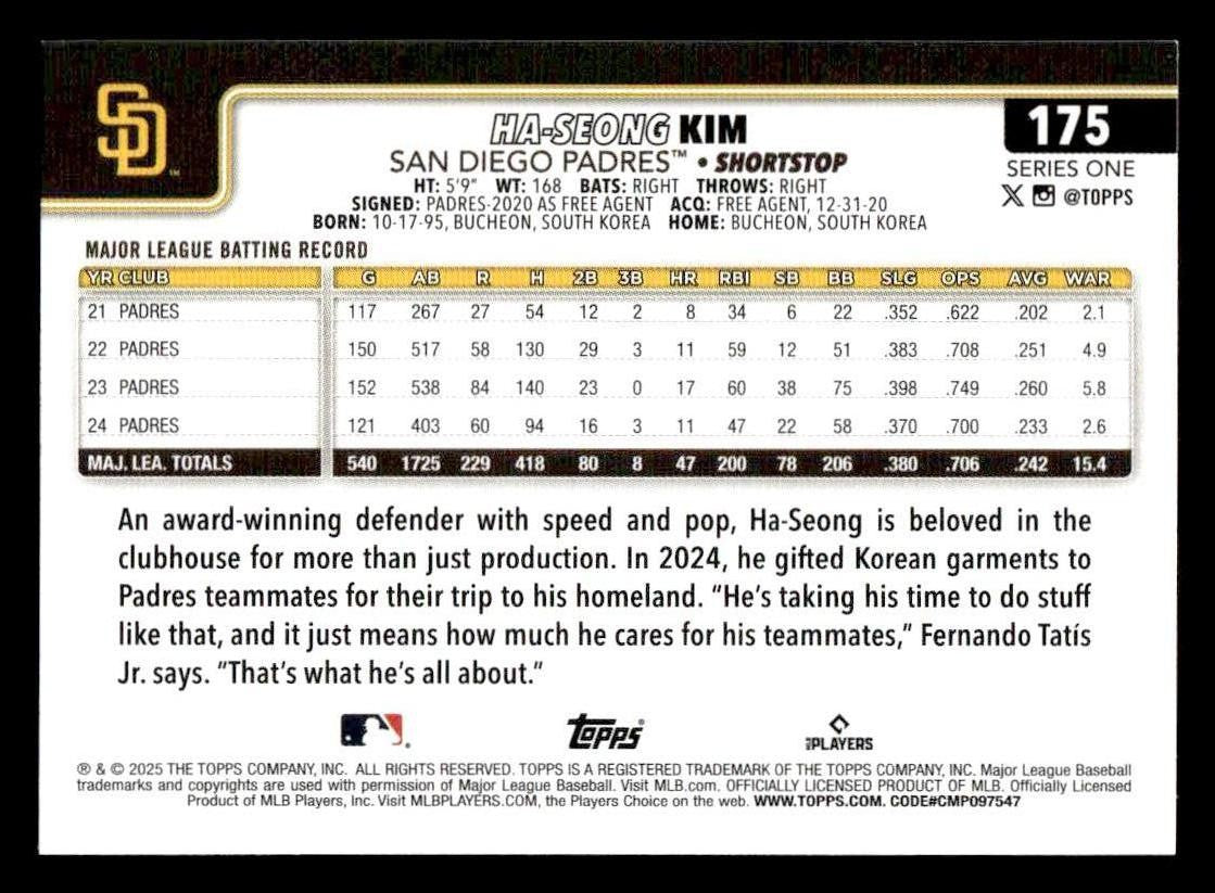 2025 Topps #175 Ha-Seong Kim