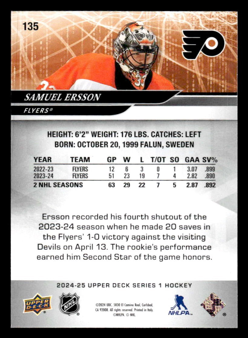 2024-25 Upper Deck #135 Samuel Ersson